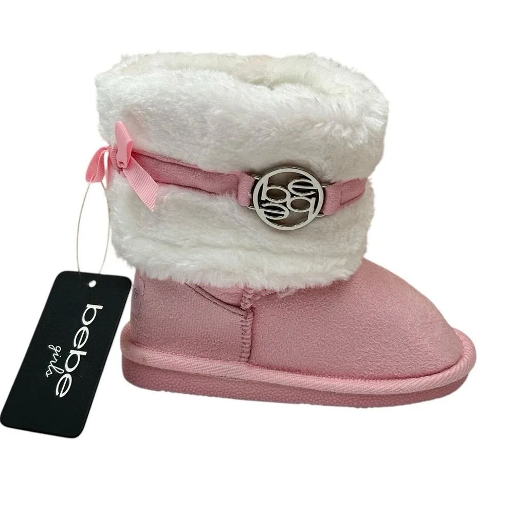 Bebe Toddler Girls Faux Fur Fashion Winter Boots Size 7 Pink-White‎ Lightweight